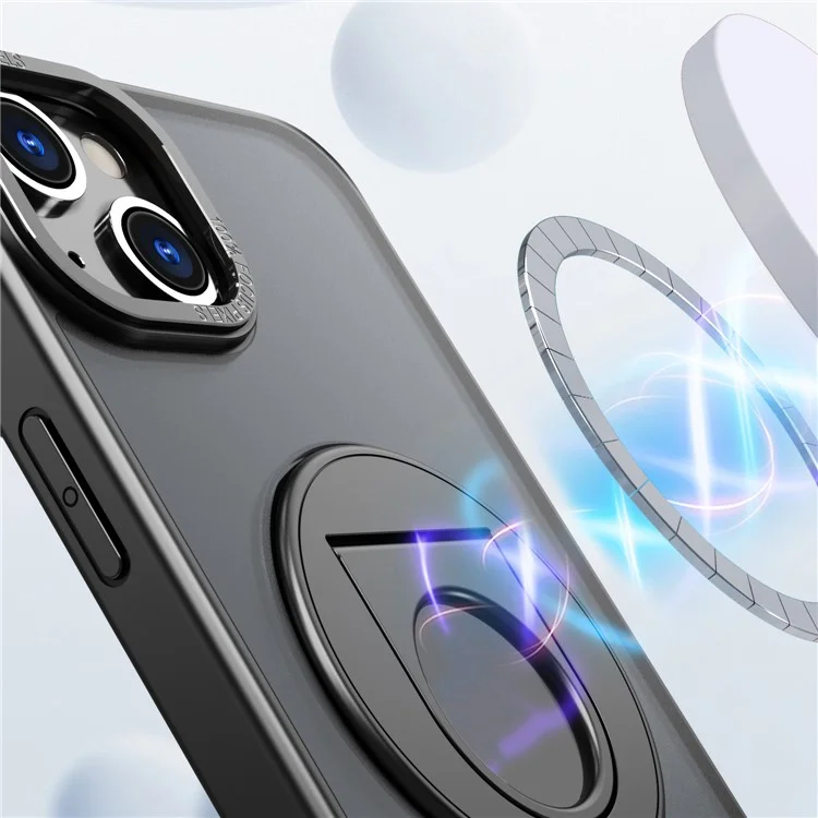 Style-A Acrylic+TPU Kickstand Case per iPhone 14, Custodia Magnetica Compatibile con MagSafe - Nero