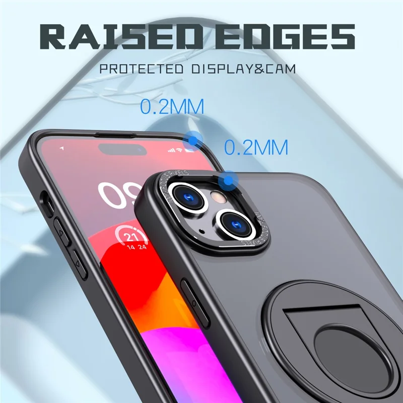 Style-A Slim Phone Case für iPhone 15 Plus, kompatibel mit MagSafe, Acryl+TPU-Ständerhalterung - Schwarz