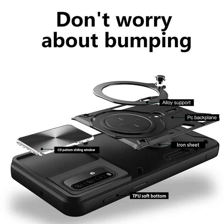 Étui de support Kickstand pour Xiaomi Poco M3 / Redmi Note 9 4G (Qualcomm Snapdragon 662) / Redmi 9 Power / Redmi 9T - Noir