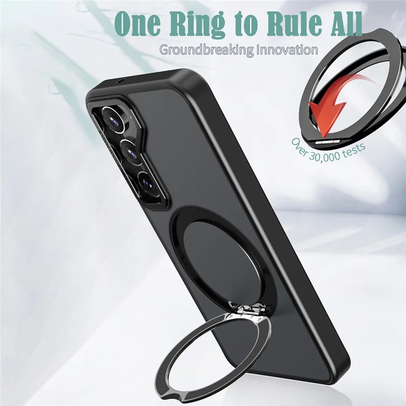 Style-B For Samsung Galaxy S22+ 5G Magnetic Ring Kickstand Cover Acrylic+TPU Shockproof Phone Case - Black