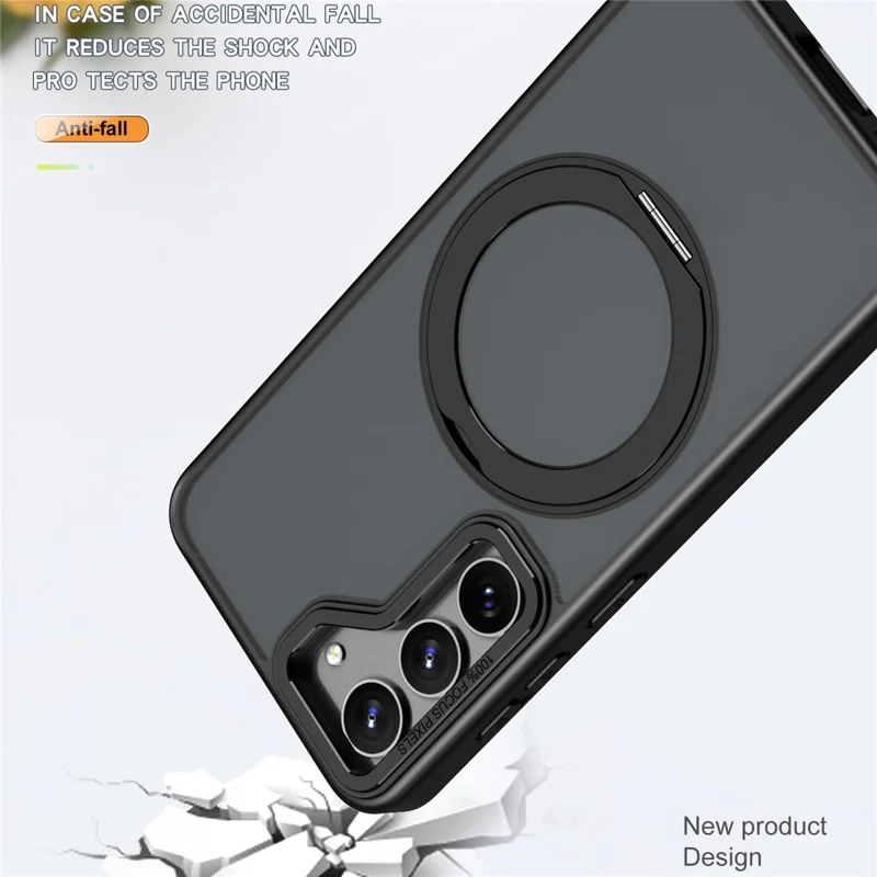 Style-B For Samsung Galaxy S23 FE Anti-drop Phone Case Acrylic+TPU Magnetic Ring Kickstand Cover - Black