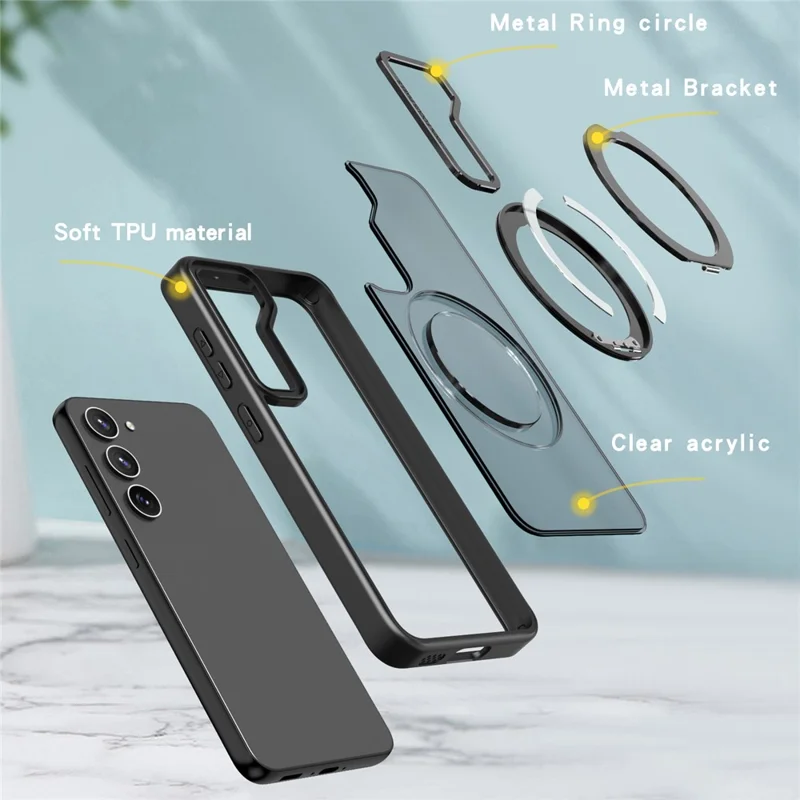 Style-B For Samsung Galaxy S23 FE Anti-drop Phone Case Acrylic+TPU Magnetic Ring Kickstand Cover - Black