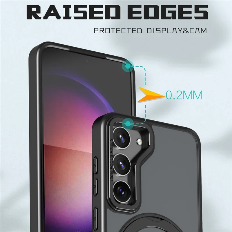 Style-B For Samsung Galaxy S23 FE Anti-drop Phone Case Acrylic+TPU Magnetic Ring Kickstand Cover - Black