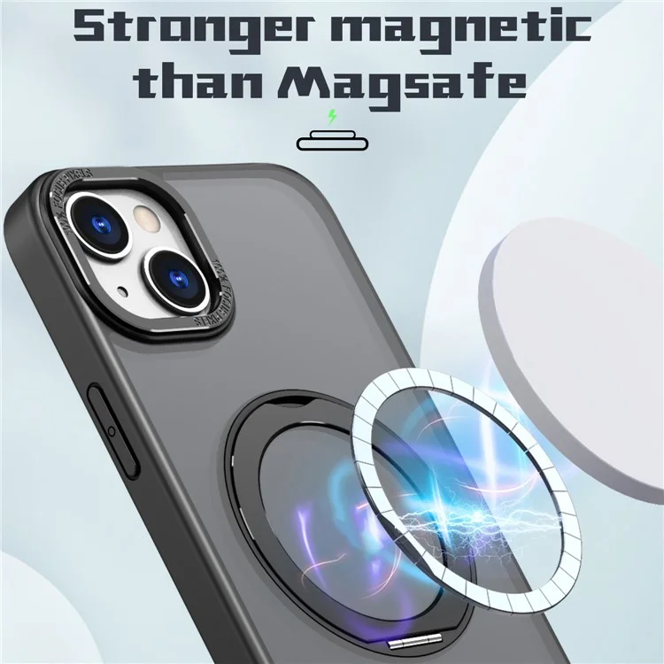 Funda para teléfono con soporte de anillo de estilo B para iPhone 15, compatible con MagSafe, cubierta de teléfono de acrílico+TPU transparente - Negro