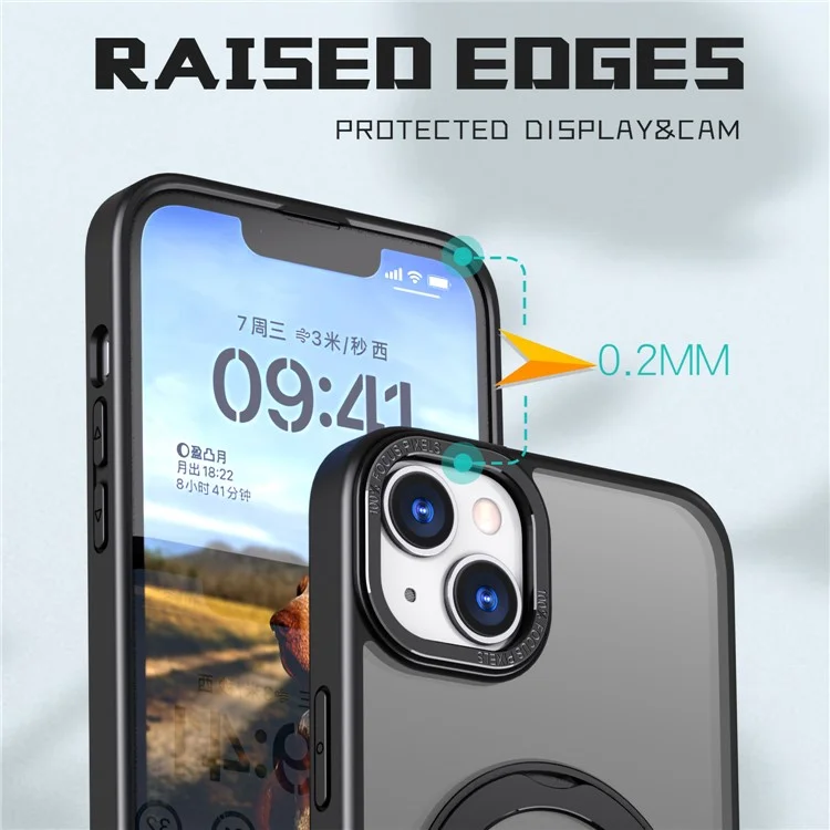 Funda para teléfono con soporte de anillo de estilo B para iPhone 15, compatible con MagSafe, cubierta de teléfono de acrílico+TPU transparente - Negro