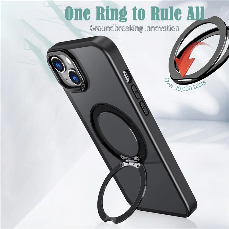 Funda para teléfono con soporte de anillo de estilo B para iPhone 15, compatible con MagSafe, cubierta de teléfono de acrílico+TPU transparente - Negro