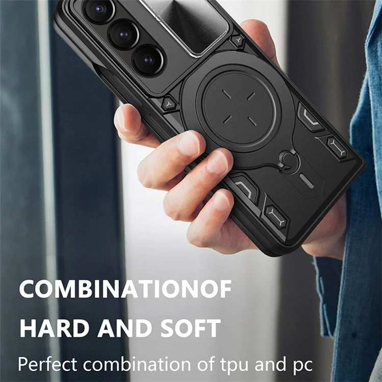 Para Samsung Galaxy Z Fold5 5G Rotary Kickstand Phone Cover PC+TPU Case com Slide Lens Protection - Preto