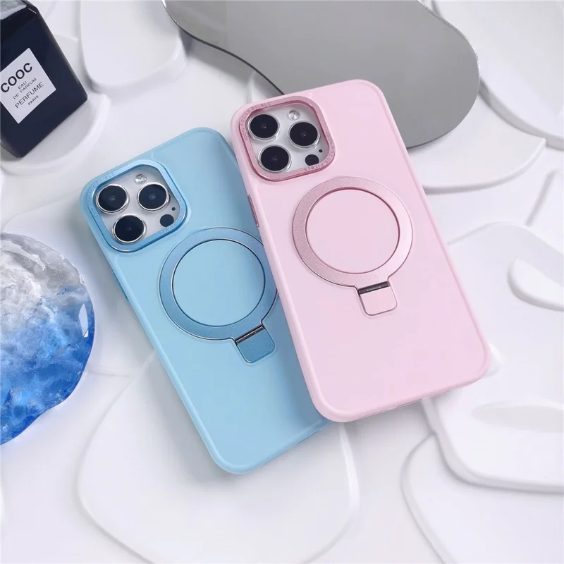 Bulk Purchasing PC+TPU Cover for iPhone 15 Pro Max , Anti-Scratch Phone Case Magnetic Aluminum Alloy Kickstand Phone Shell - Blue