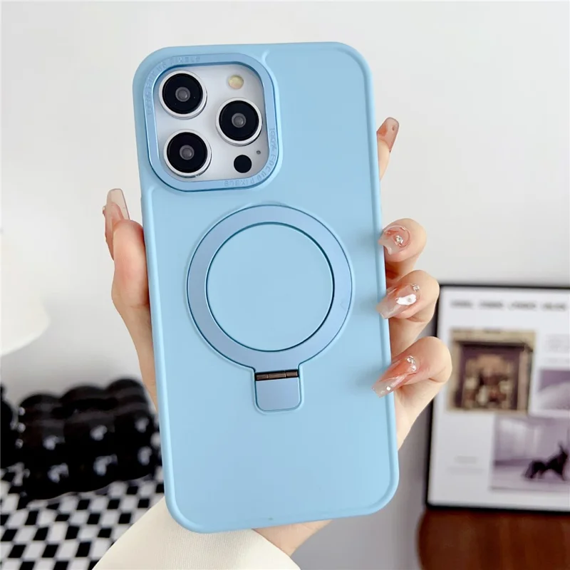Bulk Buy Magnetic Phone Shell for iPhone 15 Pro , Anti-Scratch Phone Case Aluminum Alloy Kickstand PC+TPU Cover - Blu