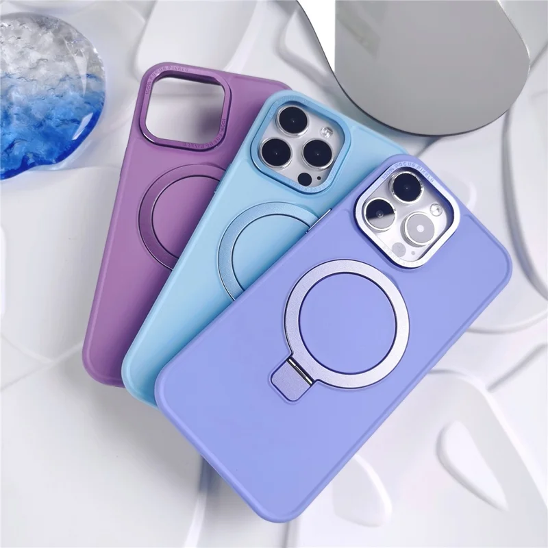Bulk Buy Magnetic Phone Shell for iPhone 15 Pro , Anti-Scratch Phone Case Aluminum Alloy Kickstand PC+TPU Cover - Blu