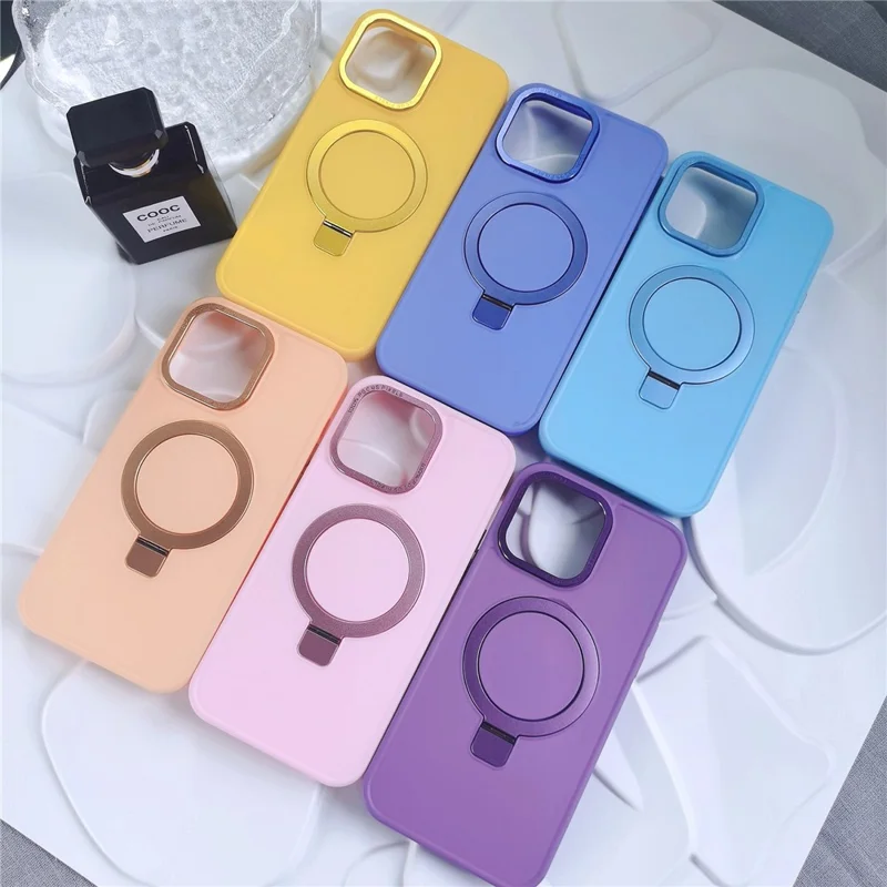 Bulk Buy Magnetic Phone Shell for iPhone 15 Pro , Anti-Scratch Phone Case Aluminum Alloy Kickstand PC+TPU Cover - Blu