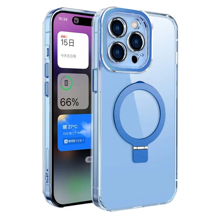 Bulk Purchasing Kickstand Phone Cover for iPhone 15 Pro Max , Clear PC+TPU Shell Magnetic Phone Case Compatible with MagSafe - Dark Blue