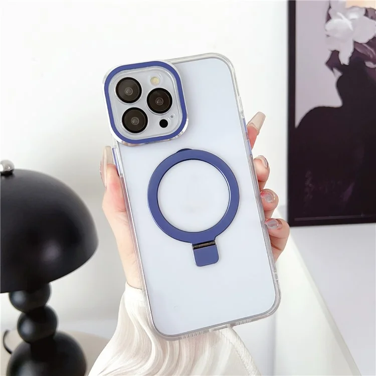 Bulk Purchasing Kickstand Phone Cover for iPhone 15 Pro Max , Clear PC+TPU Shell Magnetic Phone Case Compatible with MagSafe - Dark Blue