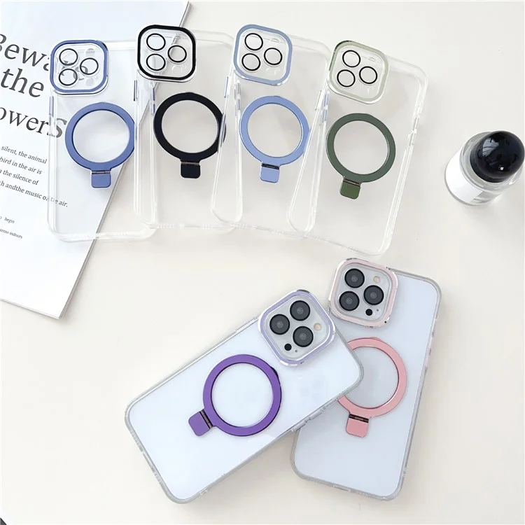 Bulk Purchasing Kickstand Phone Cover for iPhone 15 Pro Max , Clear PC+TPU Shell Magnetic Phone Case Compatible with MagSafe - Dark Blue