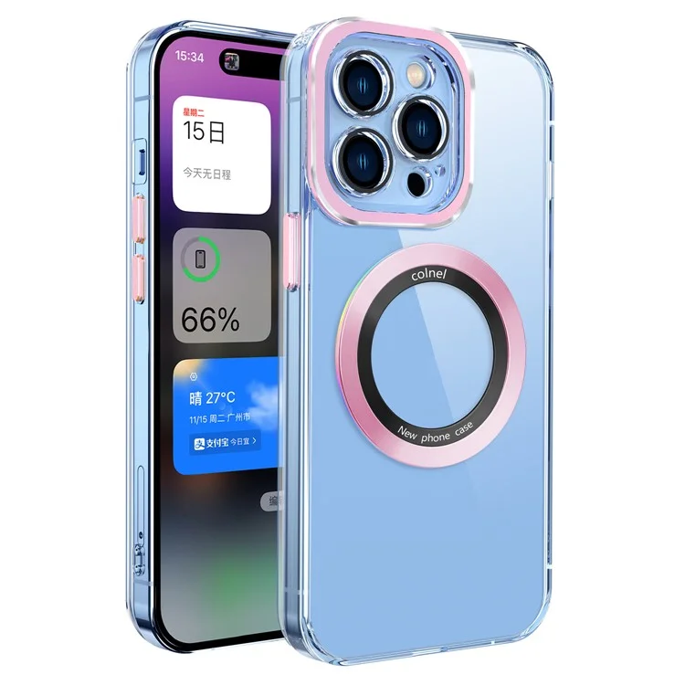 Comprar a granel Cubierta anti-arañazos para iPhone 15 Pro Max, Carcasa de PC+TPU+Película de Lente de Vidrio Transparente Compatible con MagSafe - Rosa