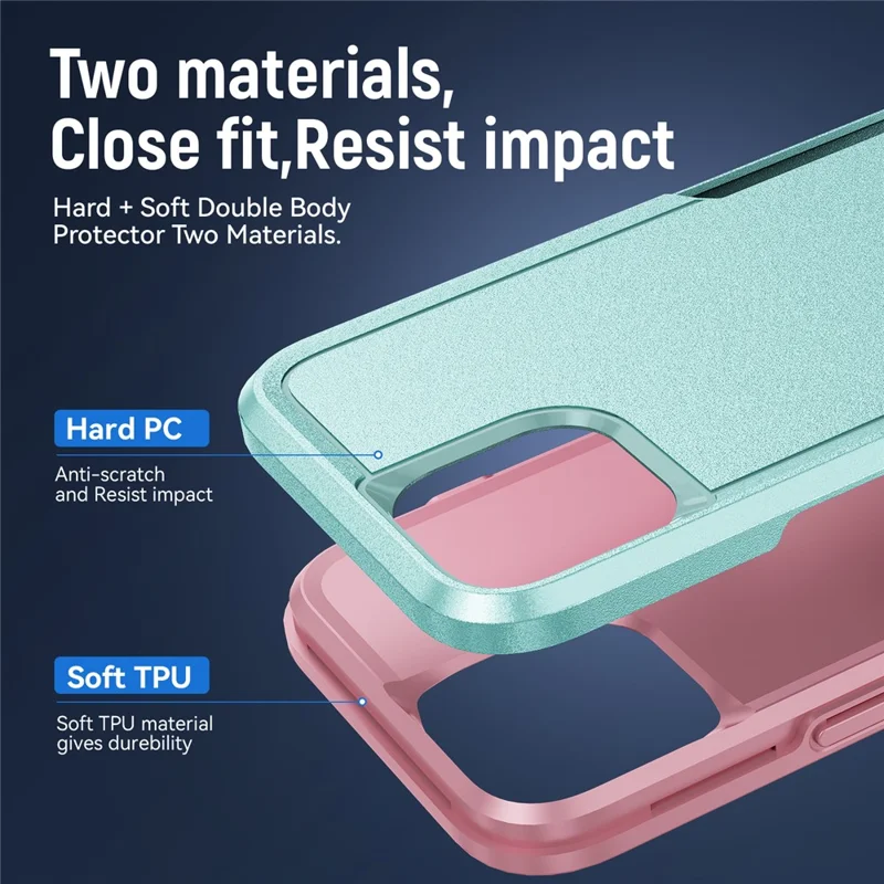Pour iPhone 15 Pro PC+TPU Étui de protection antichoc Protecteur de dos anti-chute - Rose+Vert