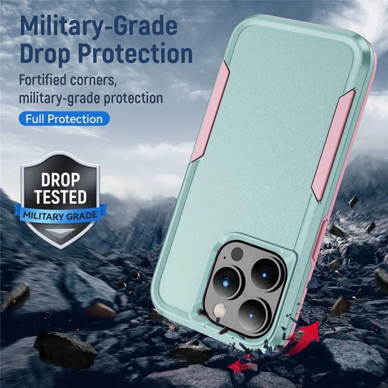 Pour iPhone 15 Pro PC+TPU Étui de protection antichoc Protecteur de dos anti-chute - Rose+Vert