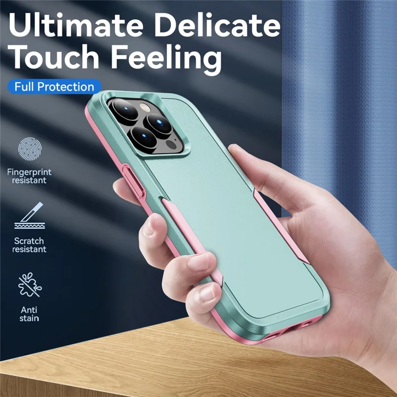 Pour iPhone 15 Pro PC+TPU Étui de protection antichoc Protecteur de dos anti-chute - Rose+Vert