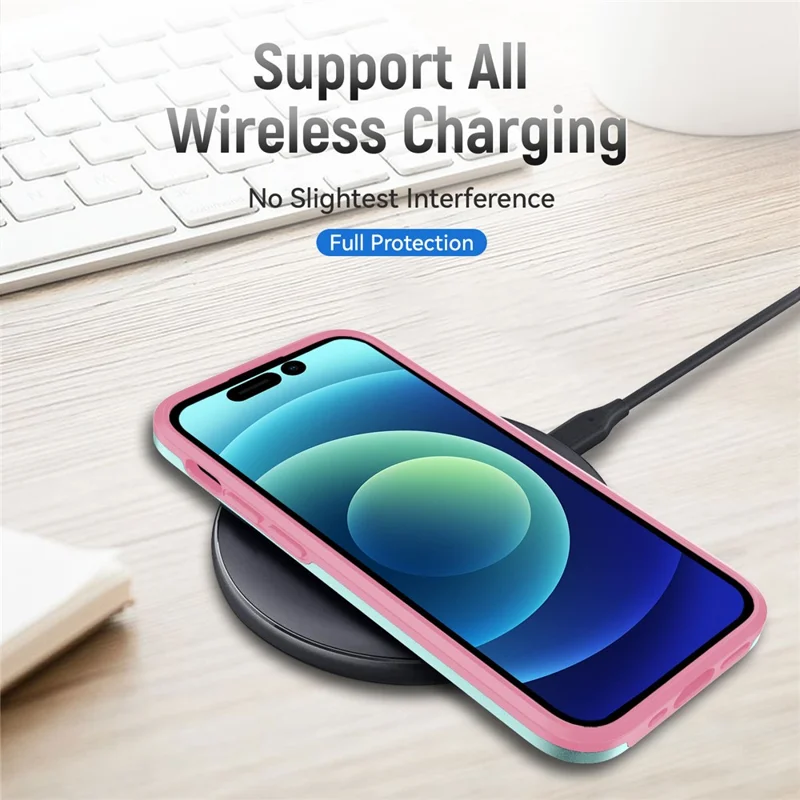Pour iPhone 15 Pro PC+TPU Étui de protection antichoc Protecteur de dos anti-chute - Rose+Vert