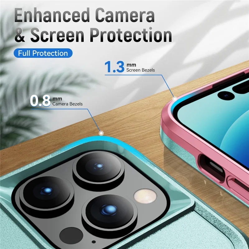 Pour iPhone 15 Pro PC+TPU Étui de protection antichoc Protecteur de dos anti-chute - Rose+Vert