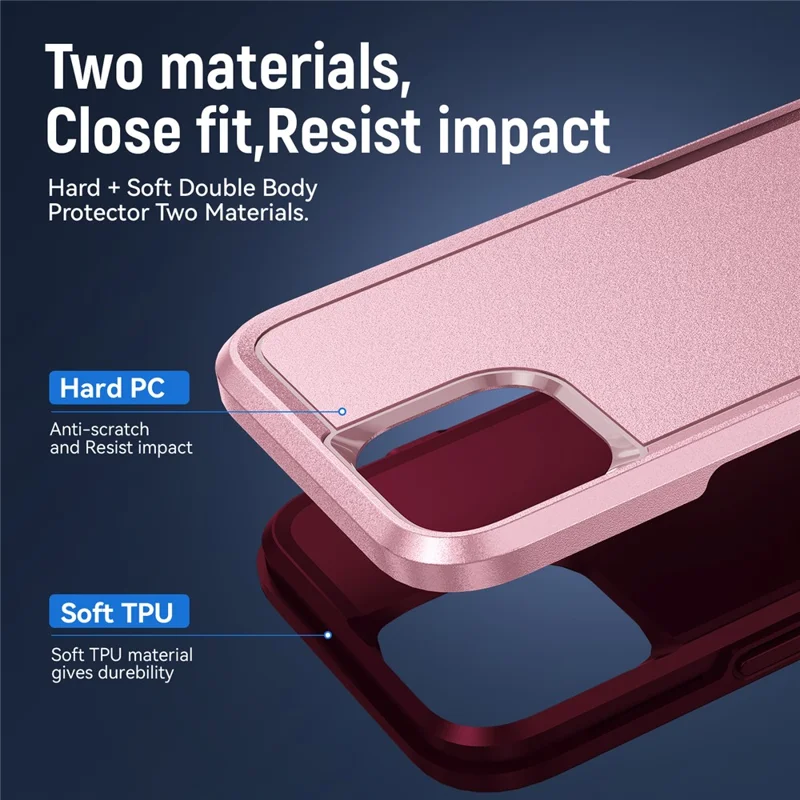 For iPhone 15 Pro PC+TPU Shockproof Phone Case Anti-drop Back Protector Cover - Pink+Rose