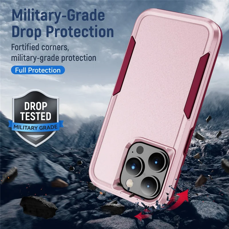 For iPhone 15 Pro PC+TPU Shockproof Phone Case Anti-drop Back Protector Cover - Pink+Rose