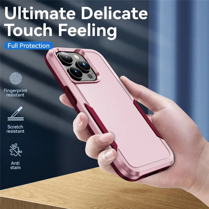 For iPhone 15 Pro PC+TPU Shockproof Phone Case Anti-drop Back Protector Cover - Pink+Rose