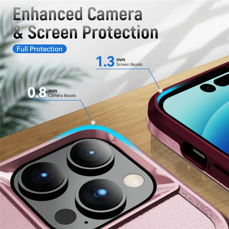 For iPhone 15 Pro PC+TPU Shockproof Phone Case Anti-drop Back Protector Cover - Pink+Rose