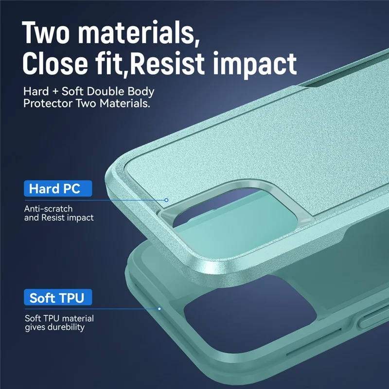 Per iPhone 15 Plus Custodia per Telefono Resistente agli Urti Anti-impronta Digitale PC + TPU Back Cover - Verde