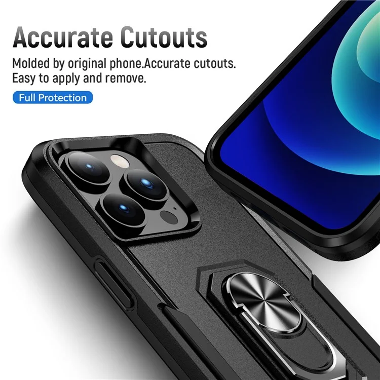 Für iPhone 15 Pro Drop-proof Back Cover PC+TPU Handy-Hülle mit Ring Kickstand - Schwarz