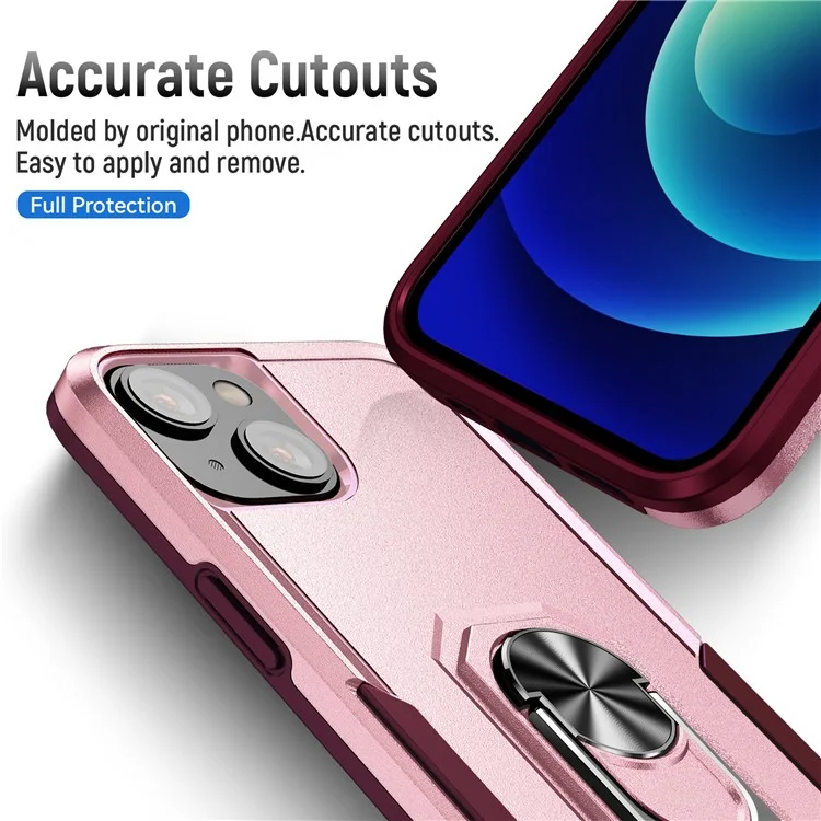 For iPhone 15 Plus Ring Kickstand PC+TPU Back Cover Anti-scratch Phone Case - Pink+Rose