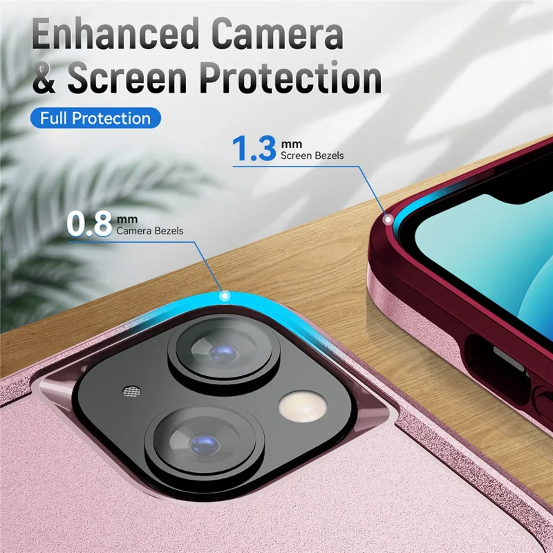 For iPhone 15 Plus Ring Kickstand PC+TPU Back Cover Anti-scratch Phone Case - Pink+Rose