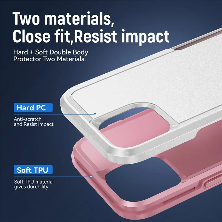 For iPhone 15 Pro Max Anti-drop Back Cover Shockproof PC+TPU Phone Case - White+Pink