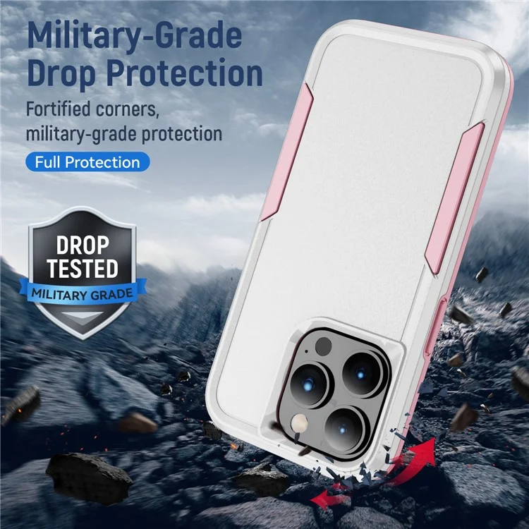 For iPhone 15 Pro Max Anti-drop Back Cover Shockproof PC+TPU Phone Case - White+Pink