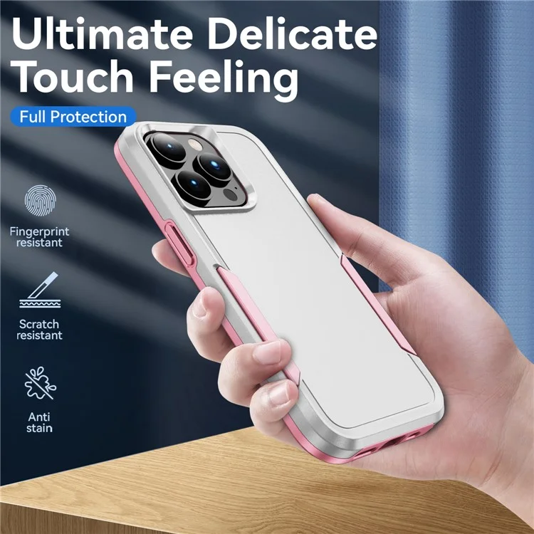 For iPhone 15 Pro Max Anti-drop Back Cover Shockproof PC+TPU Phone Case - White+Pink