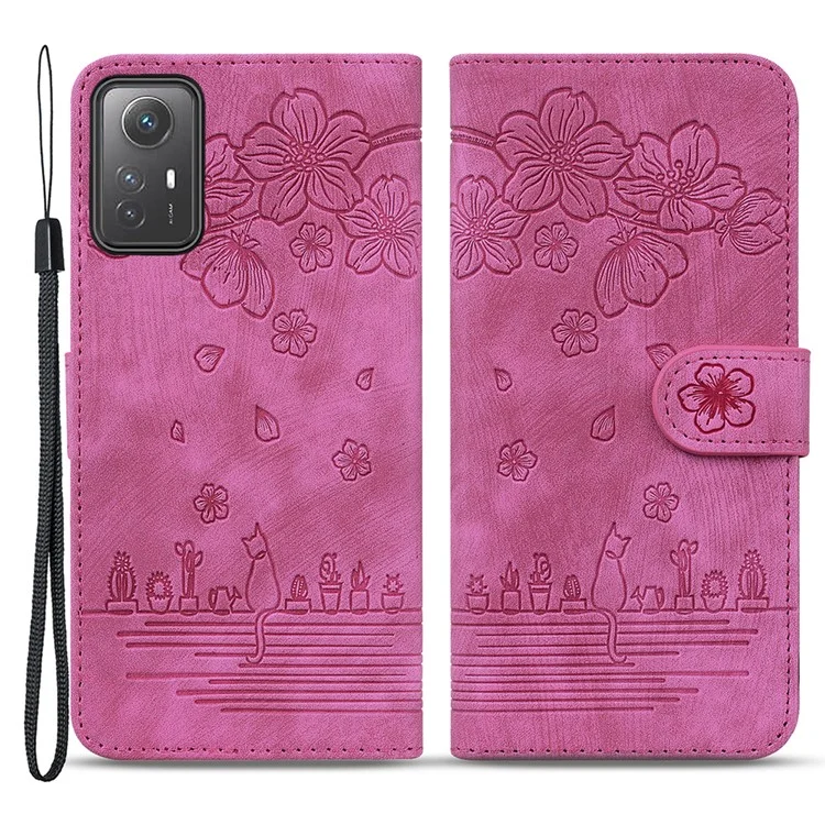 Для Xiaomi Redmi Note 12S 4G Cute Imprinting PU Leather Phone Case Shockproof Stand Wallet Cover with Strap - Rose