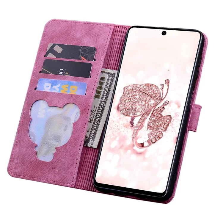 Для Xiaomi Redmi Note 12S 4G Cute Imprinting PU Leather Phone Case Shockproof Stand Wallet Cover with Strap - Rose
