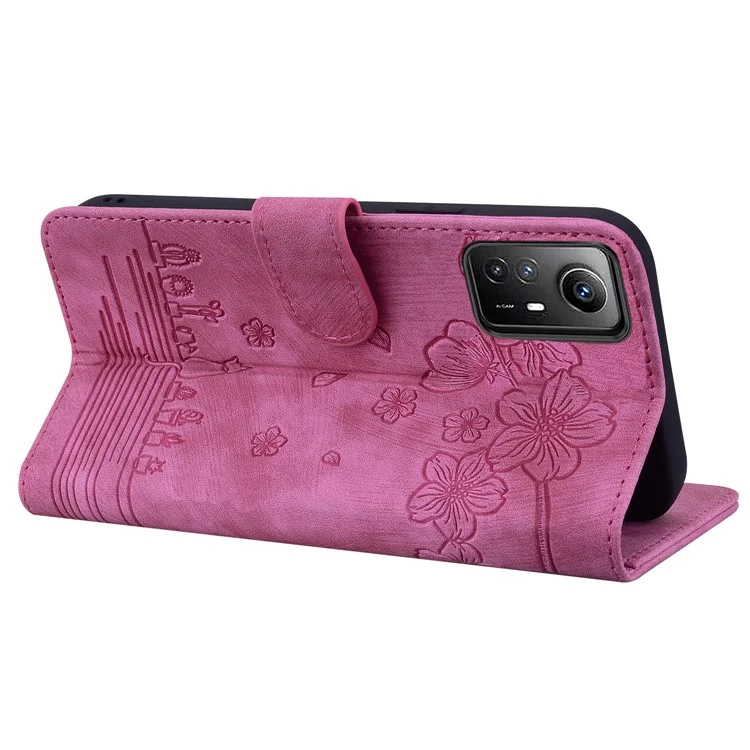 Для Xiaomi Redmi Note 12S 4G Cute Imprinting PU Leather Phone Case Shockproof Stand Wallet Cover with Strap - Rose
