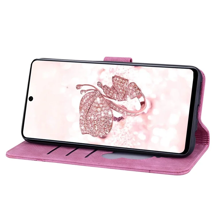 Для Xiaomi Redmi Note 12S 4G Cute Imprinting PU Leather Phone Case Shockproof Stand Wallet Cover with Strap - Rose