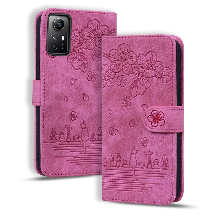 Для Xiaomi Redmi Note 12S 4G Cute Imprinting PU Leather Phone Case Shockproof Stand Wallet Cover with Strap - Rose