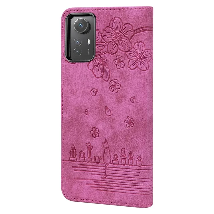 Для Xiaomi Redmi Note 12S 4G Cute Imprinting PU Leather Phone Case Shockproof Stand Wallet Cover with Strap - Rose