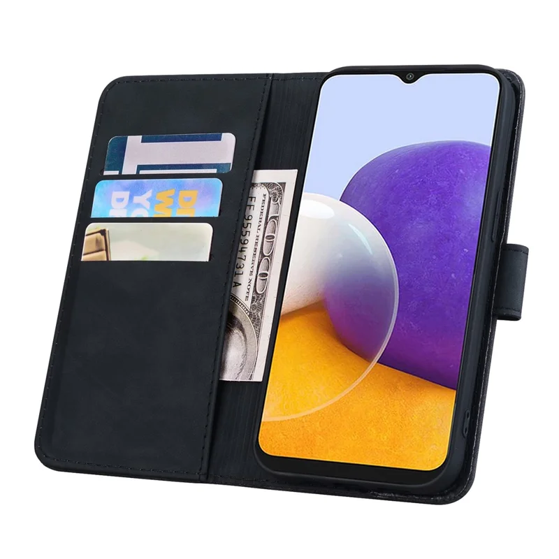 For Samsung Galaxy S23 FE Flower Imprint Phone Cover Calf Texture Stand Wallet Leather Case - Black