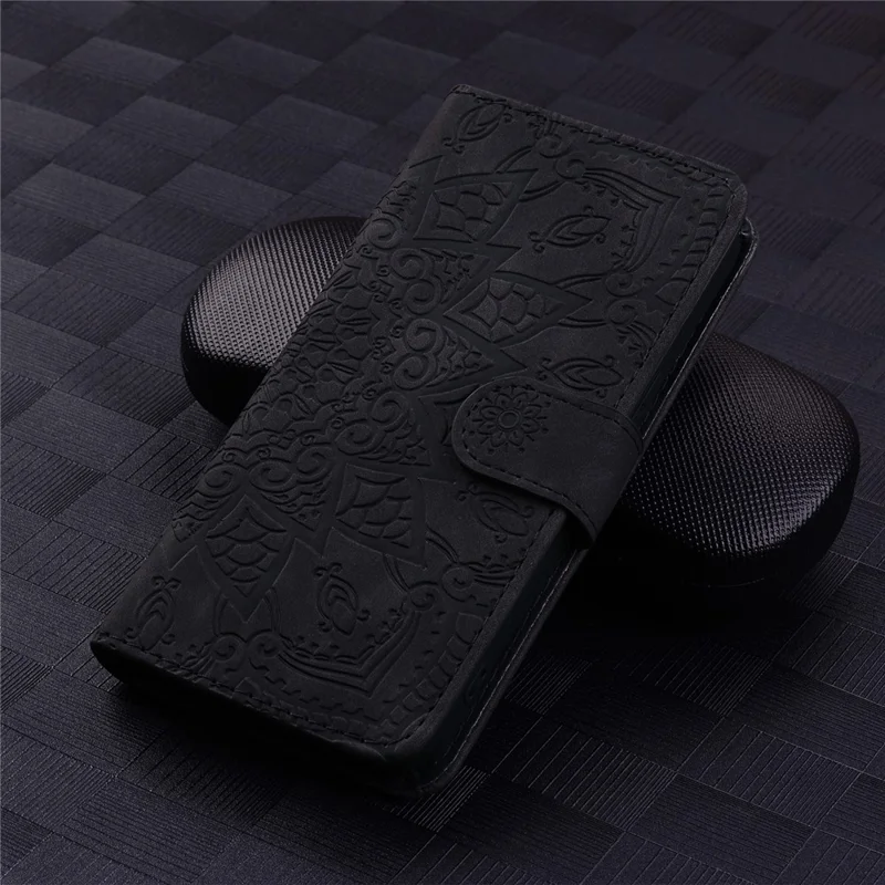 For Samsung Galaxy S23 FE Flower Imprint Phone Cover Calf Texture Stand Wallet Leather Case - Black