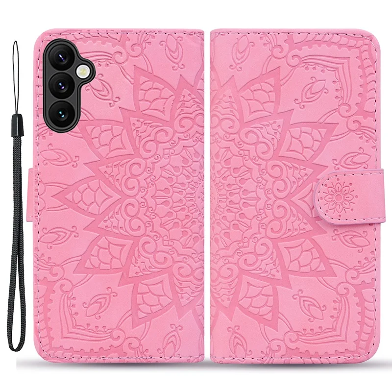 Funda con Tapa para Samsung Galaxy S23 FE, Textura de Piel de Ternera con Estampado Floral, Soporte Plegable y Cartera - Rosa