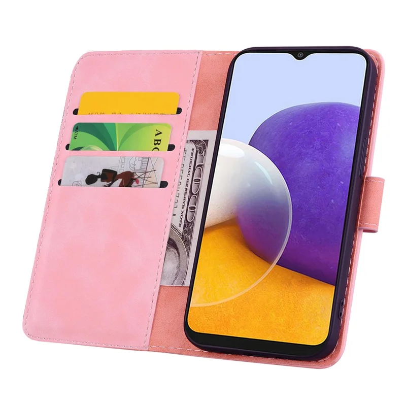 Funda con Tapa para Samsung Galaxy S23 FE, Textura de Piel de Ternera con Estampado Floral, Soporte Plegable y Cartera - Rosa