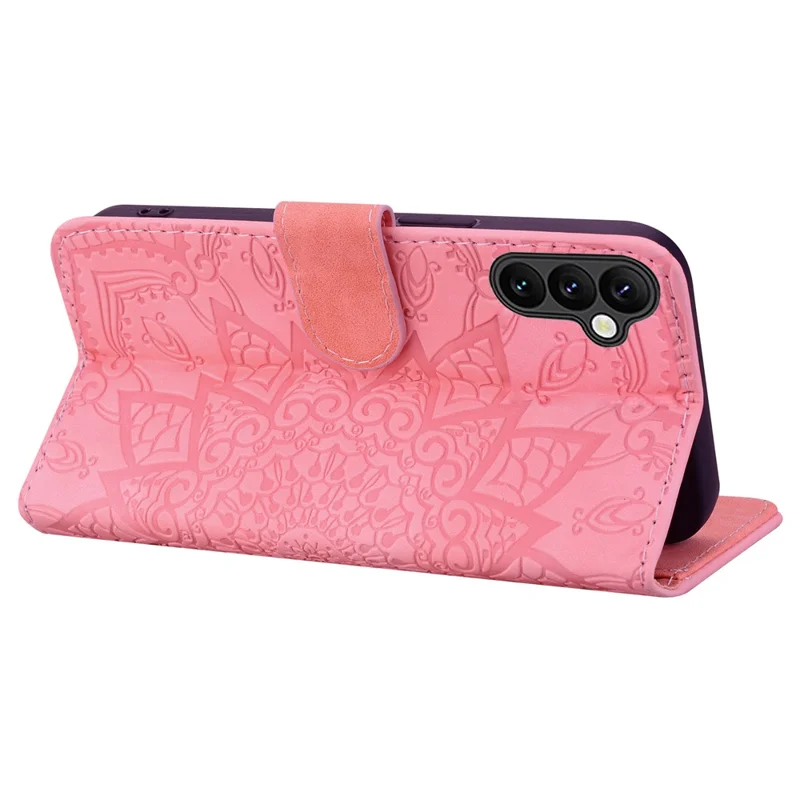 Funda con Tapa para Samsung Galaxy S23 FE, Textura de Piel de Ternera con Estampado Floral, Soporte Plegable y Cartera - Rosa