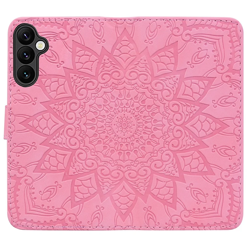 Funda con Tapa para Samsung Galaxy S23 FE, Textura de Piel de Ternera con Estampado Floral, Soporte Plegable y Cartera - Rosa
