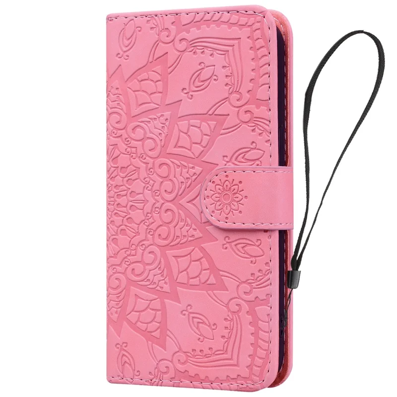 Funda con Tapa para Samsung Galaxy S23 FE, Textura de Piel de Ternera con Estampado Floral, Soporte Plegable y Cartera - Rosa