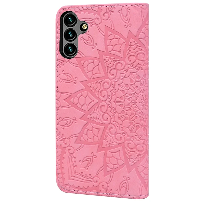 Funda con Tapa para Samsung Galaxy S23 FE, Textura de Piel de Ternera con Estampado Floral, Soporte Plegable y Cartera - Rosa