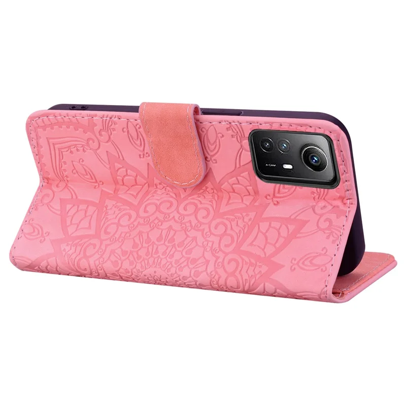 Voor Xiaomi Redmi Note 12S 4G Flower Imprint Kalfsstructuur Telefoonhoesje Lederen Portemonnee Stand Cover - Roze